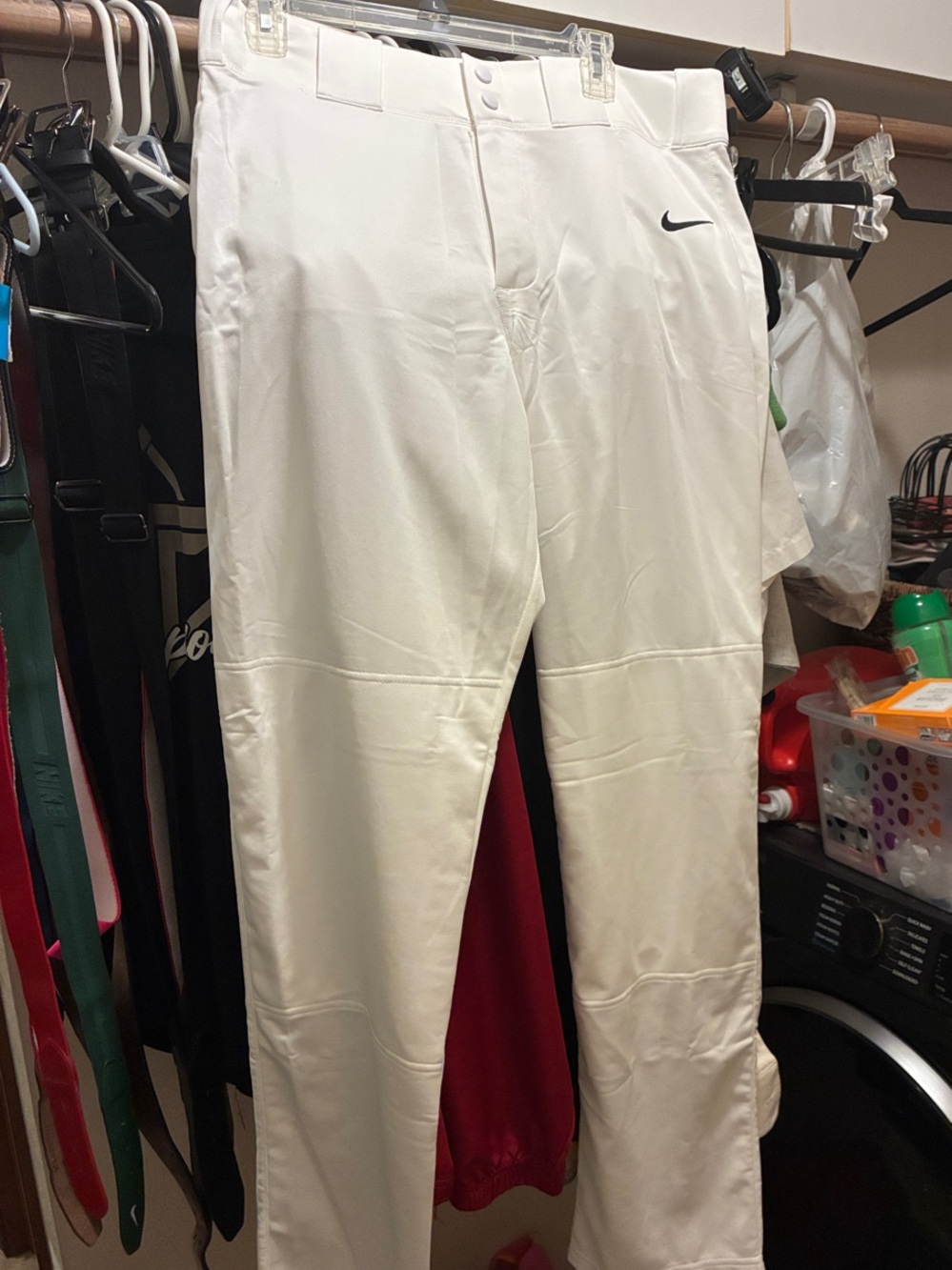 Nike Men’s White Athletic Baseball Pants with Black Swoosh
